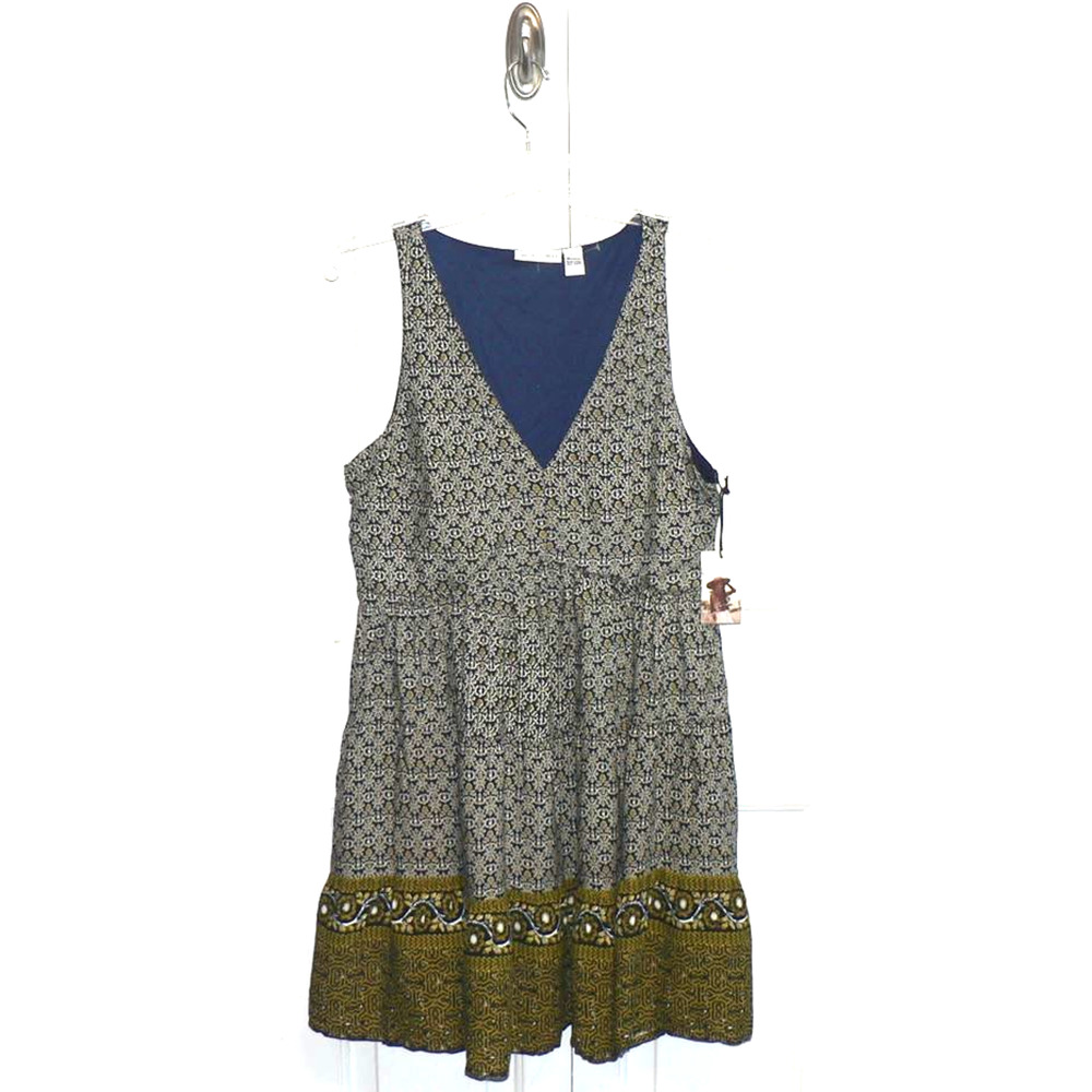 Sincerely Jules Women Sleeveless V-Neck Floral Mini Dress in Navy/Green LG $59
